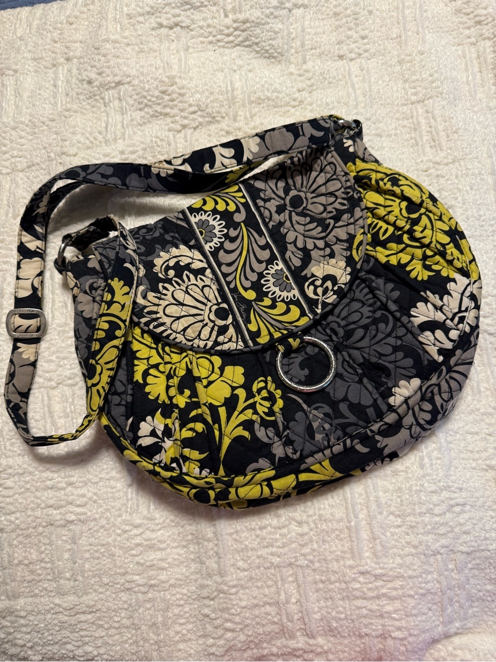 Vera Bradley Black, Yellow & Gray Quilted Floral Crossbody